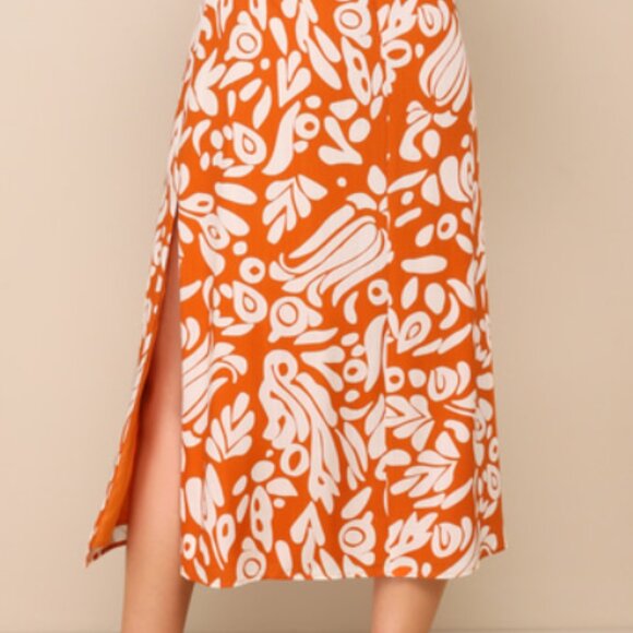 Lulus Energetic Charm Rust Orange Abstract Tie-Front Midi Dress, NWT, Size Small - Picture 5 of 12